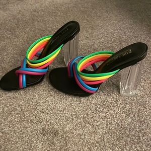 Rainbow Strappy Clear Block Heels